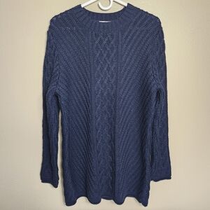 Saol Womens Aran Navy Wool Blend Cable Knit Fishermans Crewneck Sweater |XXL|